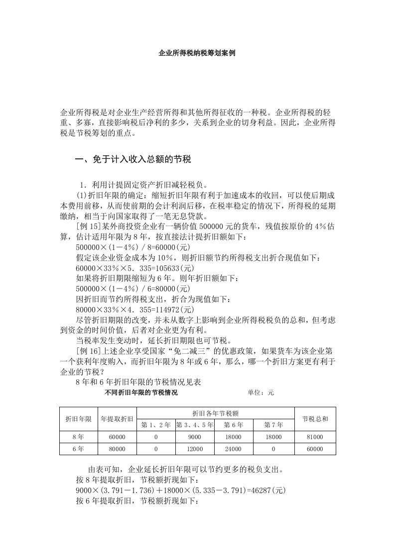 企业所得税纳税筹划案例1