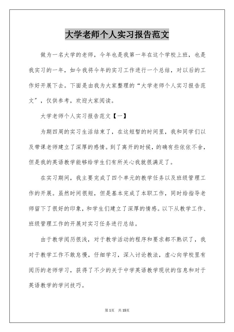 大学老师个人实习报告范文