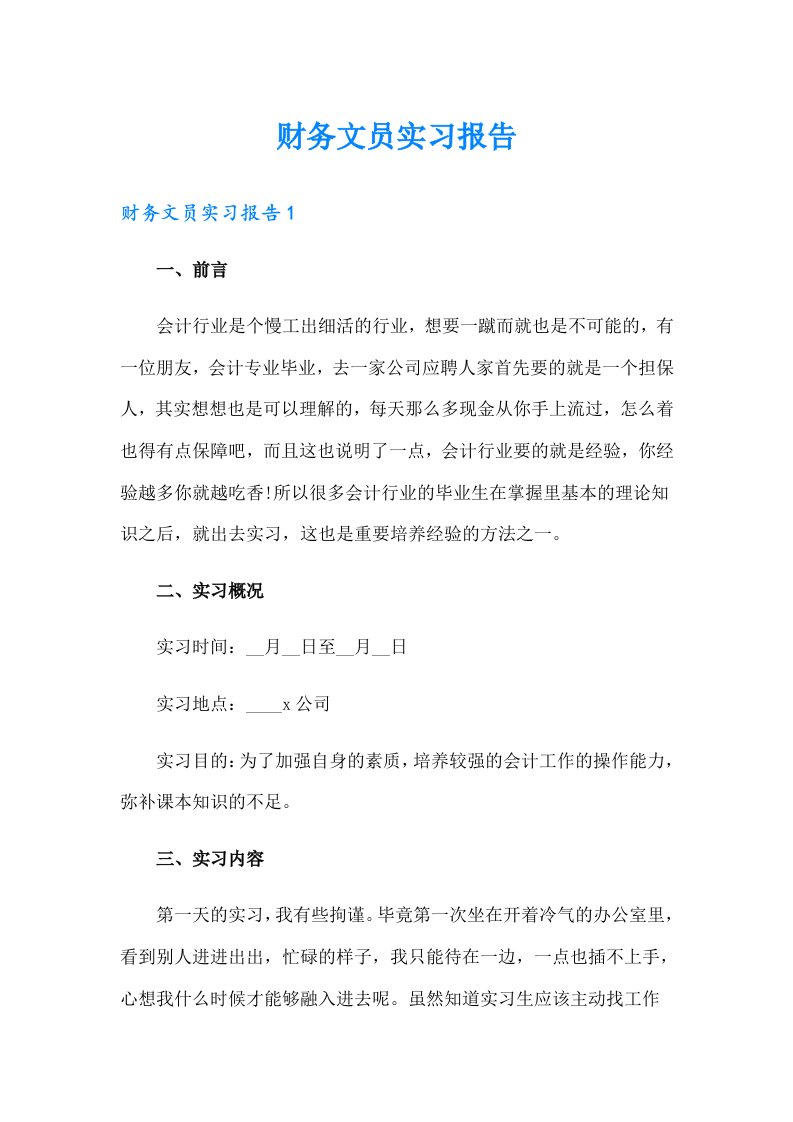 财务文员实习报告