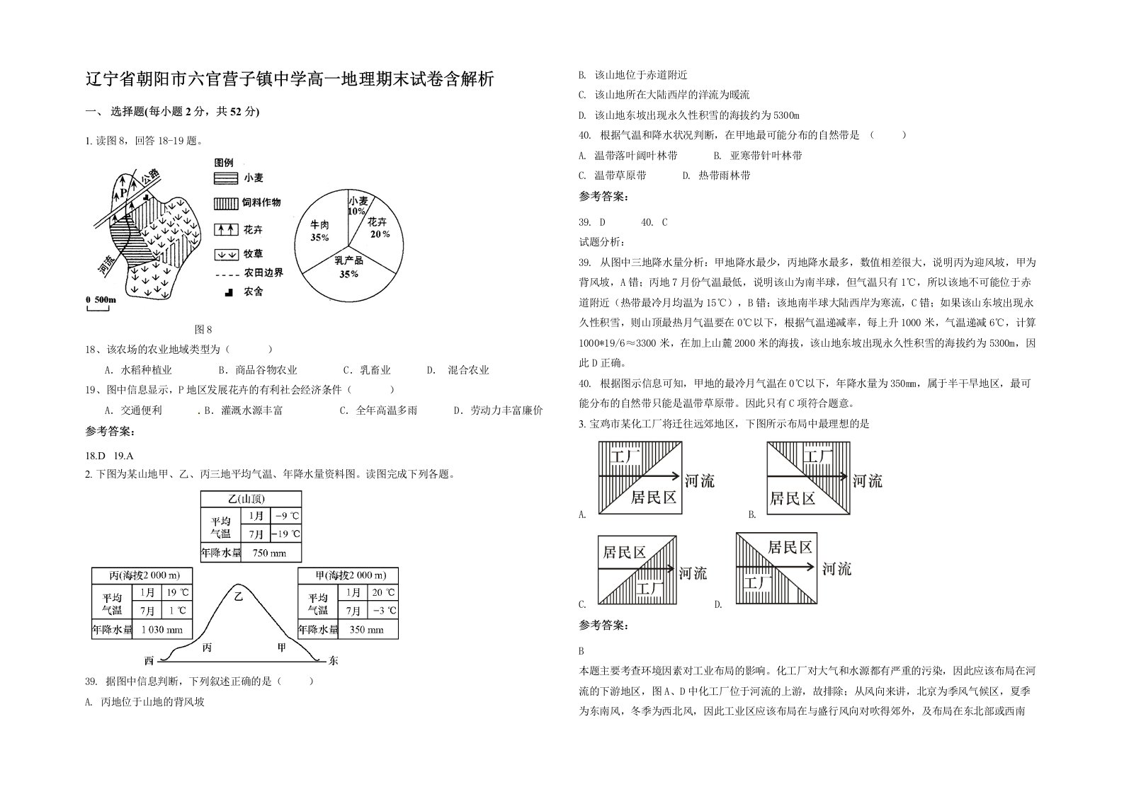 辽宁省朝阳市六官营子镇中学高一地理期末试卷含解析