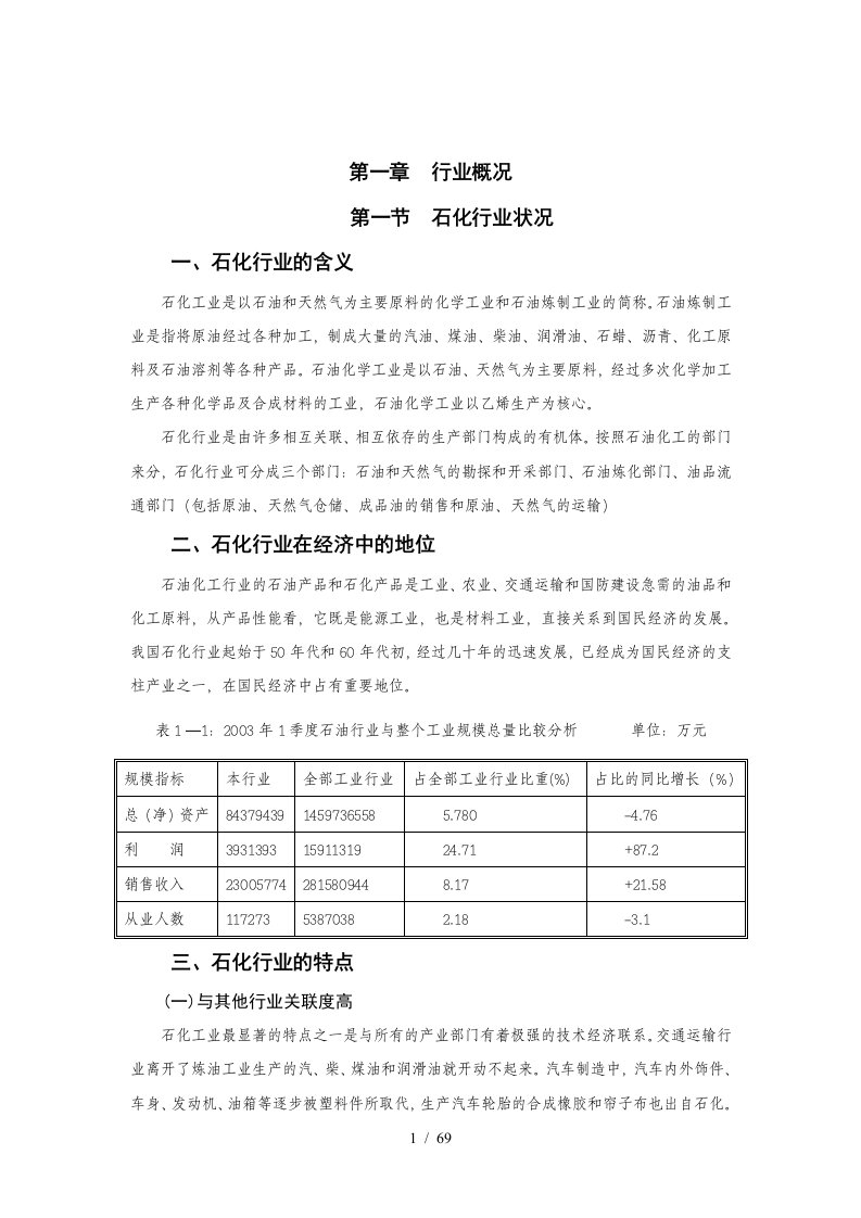 行业概况石化行业分析报告