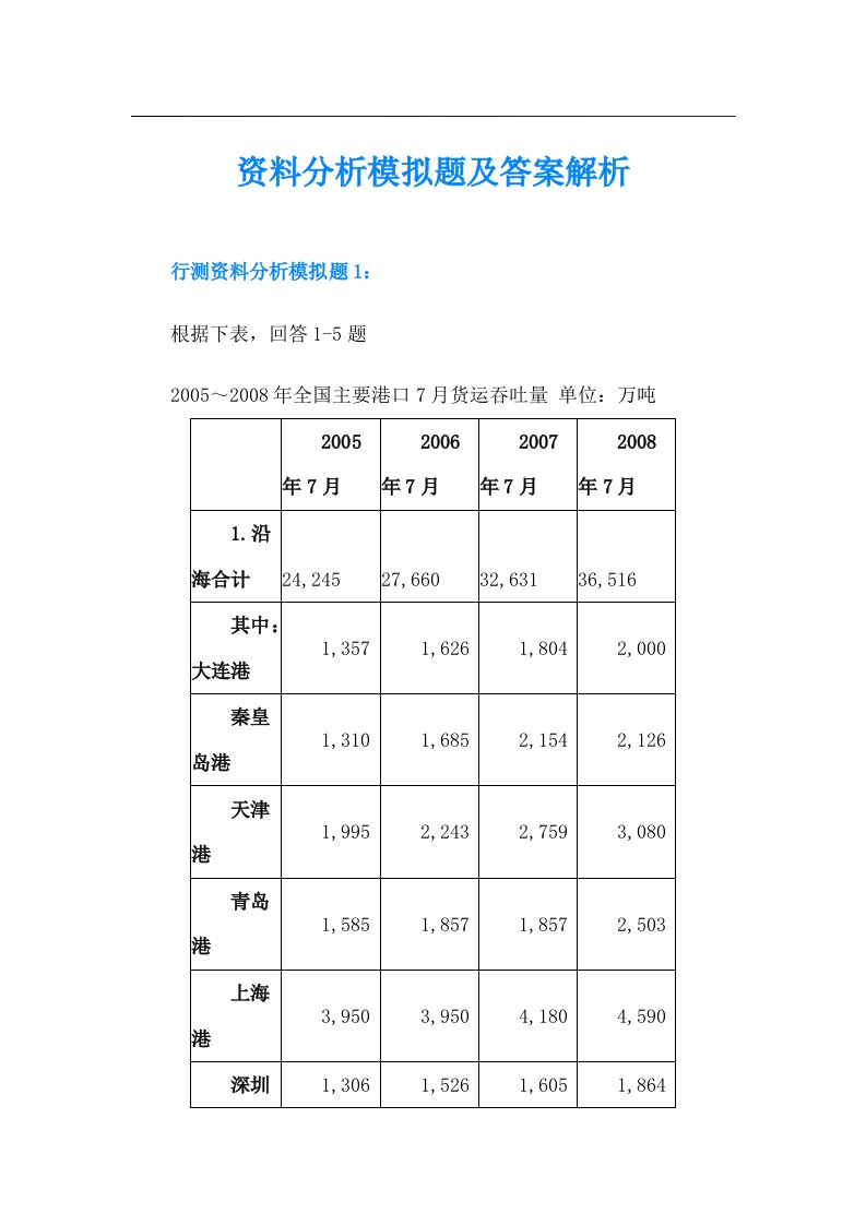 资料分析模拟题及答案解析