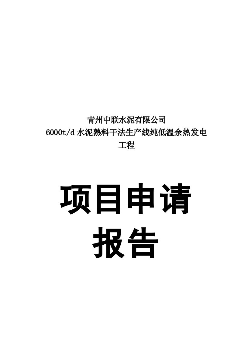 青州中联水泥9MW余热发电项目可行性研究报告（精品）