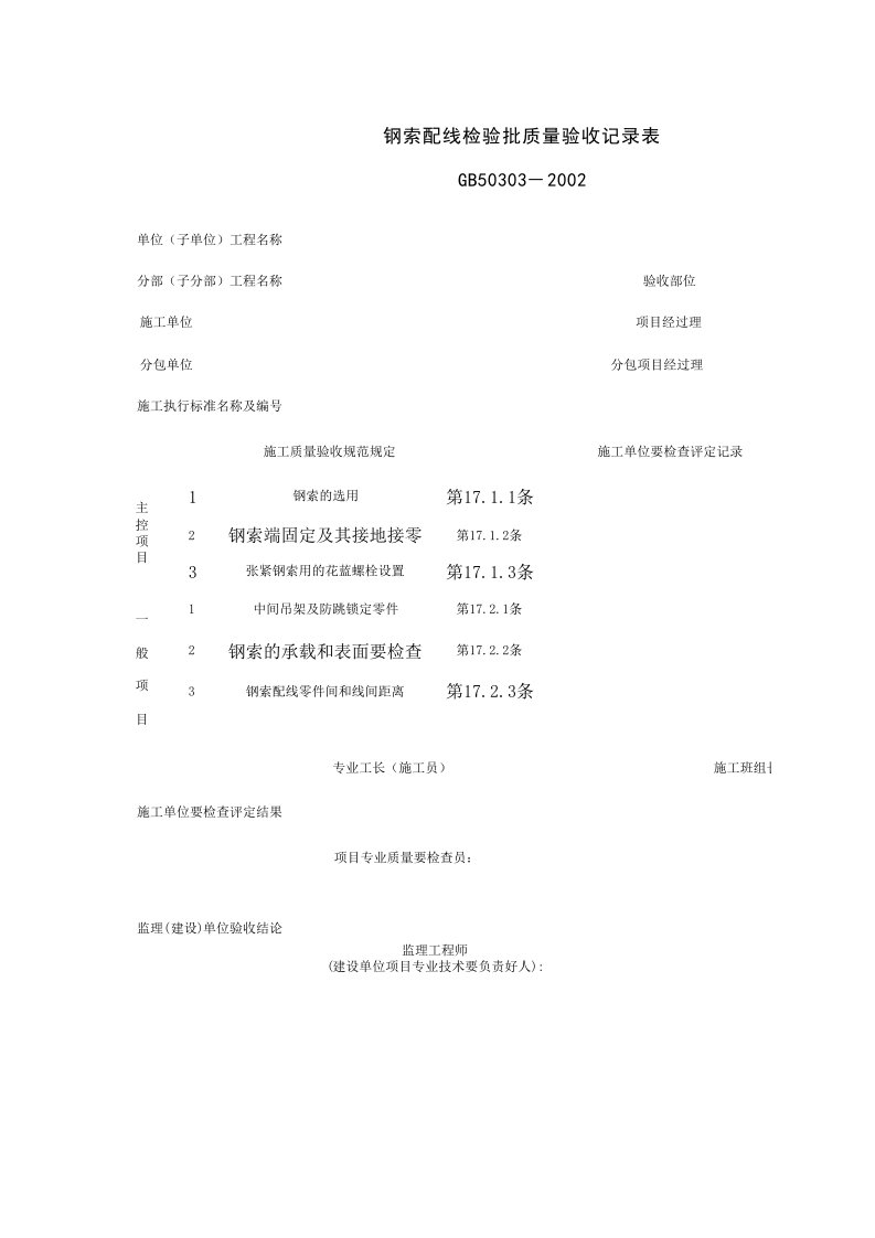 060505_钢索配线检验批质量验收记录表