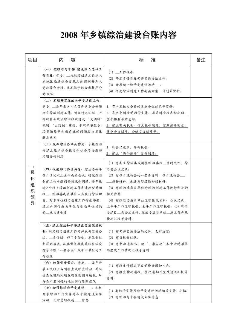 乡镇综治建设台账内容