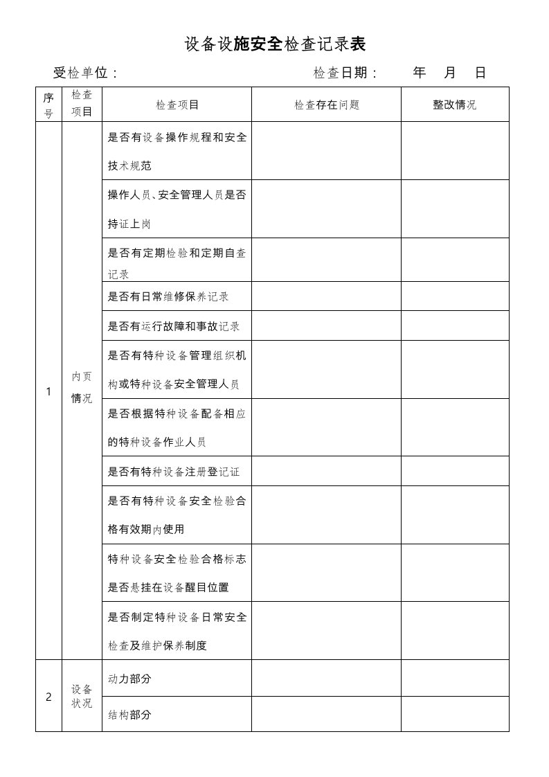 设备安全检查记录表