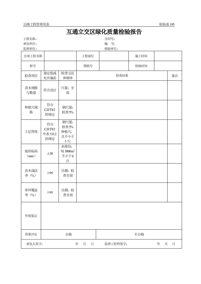 公路工程管理用表范本-互通立交区绿化质量检验报告