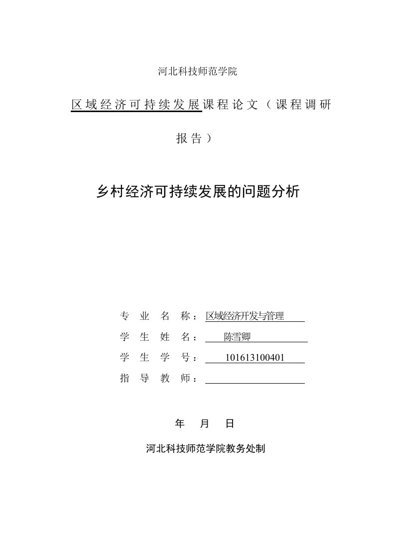 区域经济可持续发展课程论文乡村经济可持续发展的问题分析