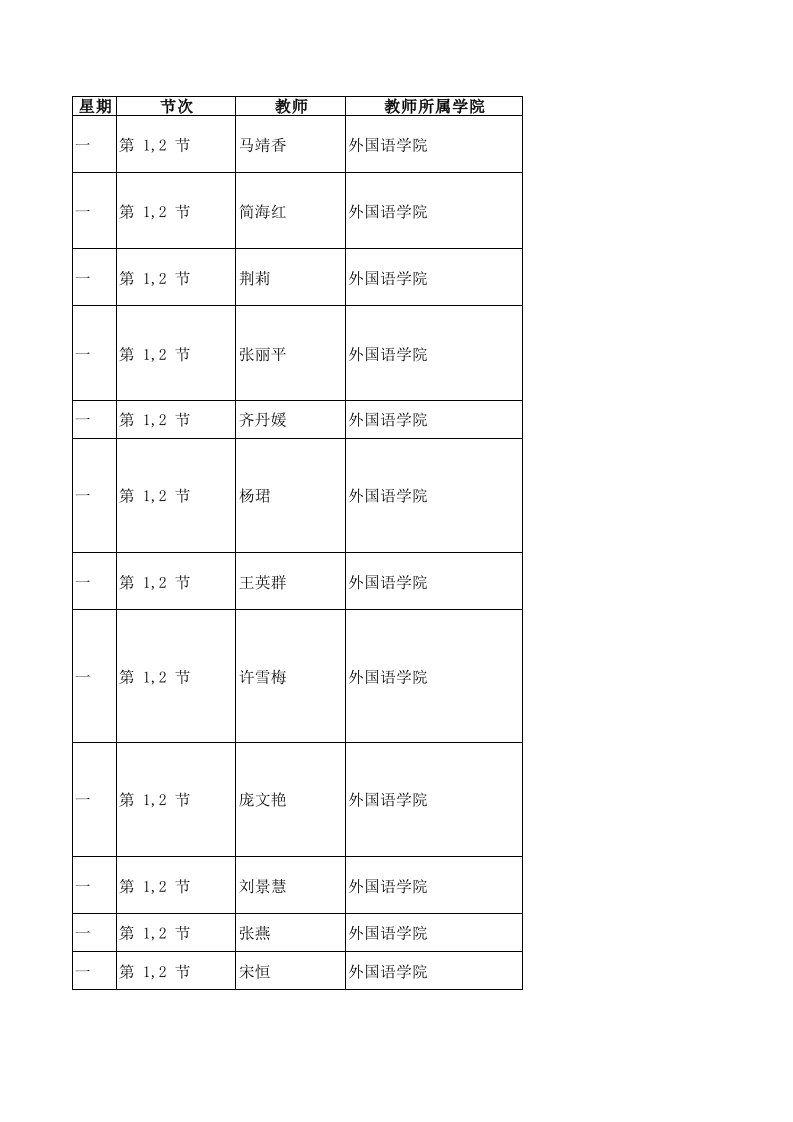 邯郸学院学第一学期第二学段课表xls精要