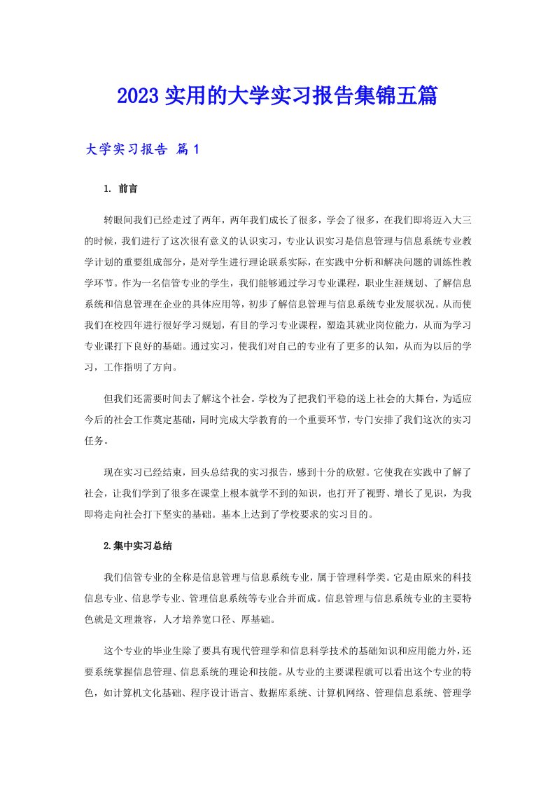 2023实用的大学实习报告集锦五篇