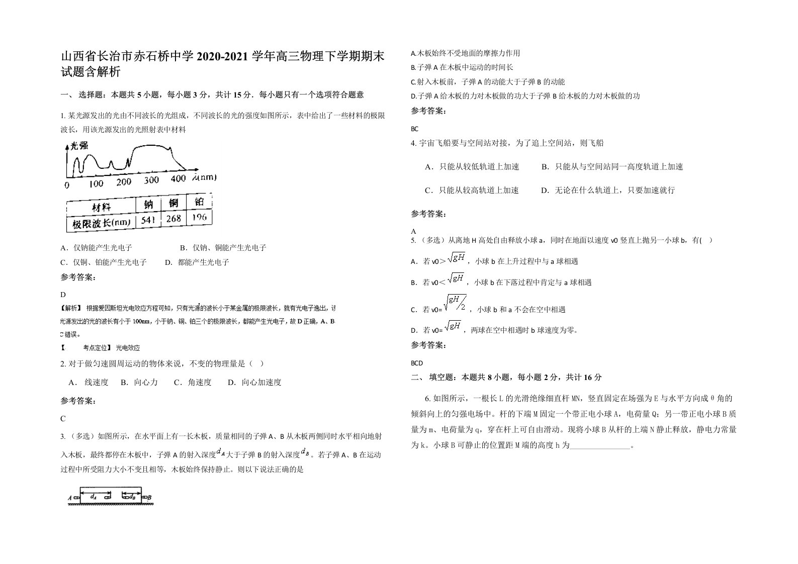 山西省长治市赤石桥中学2020-2021学年高三物理下学期期末试题含解析