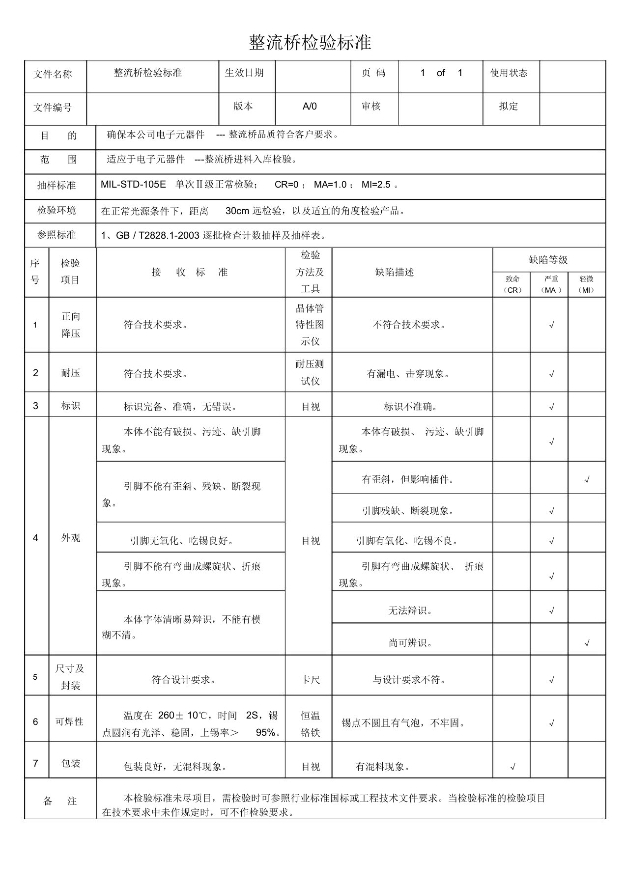 整流桥检验标准