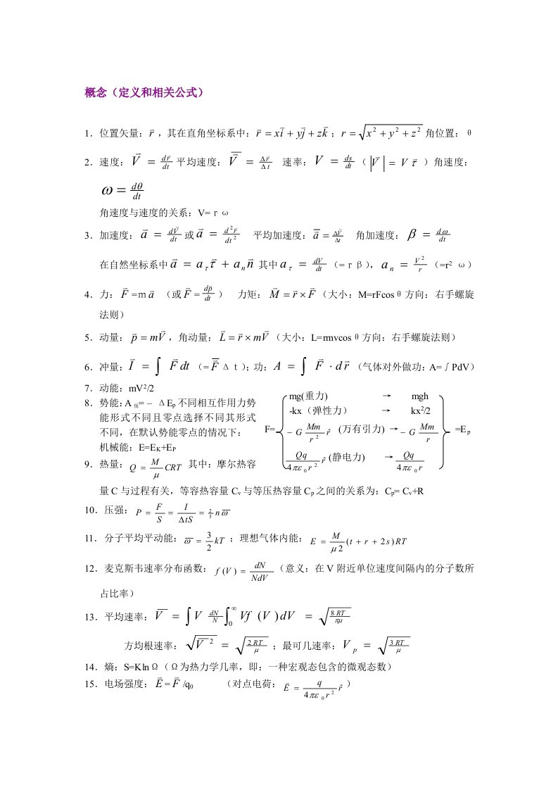 APS物理公式汇总