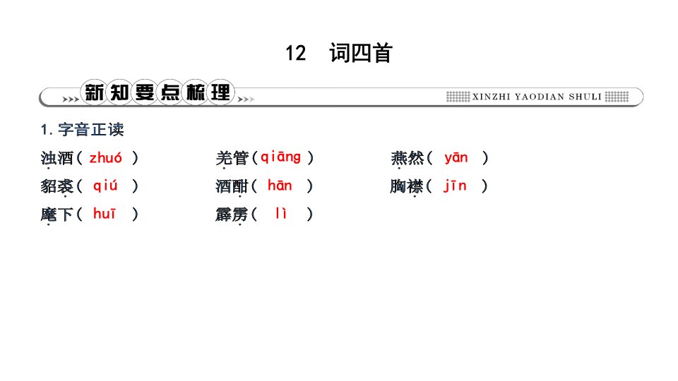 2019年春人教部编版九年级下册语文习题课件：12-词四首(共15张ppt)