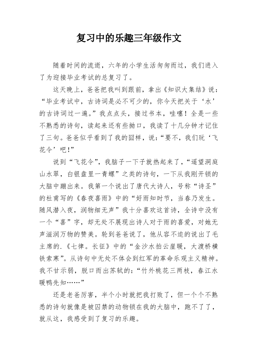 复习中的乐趣三年级作文