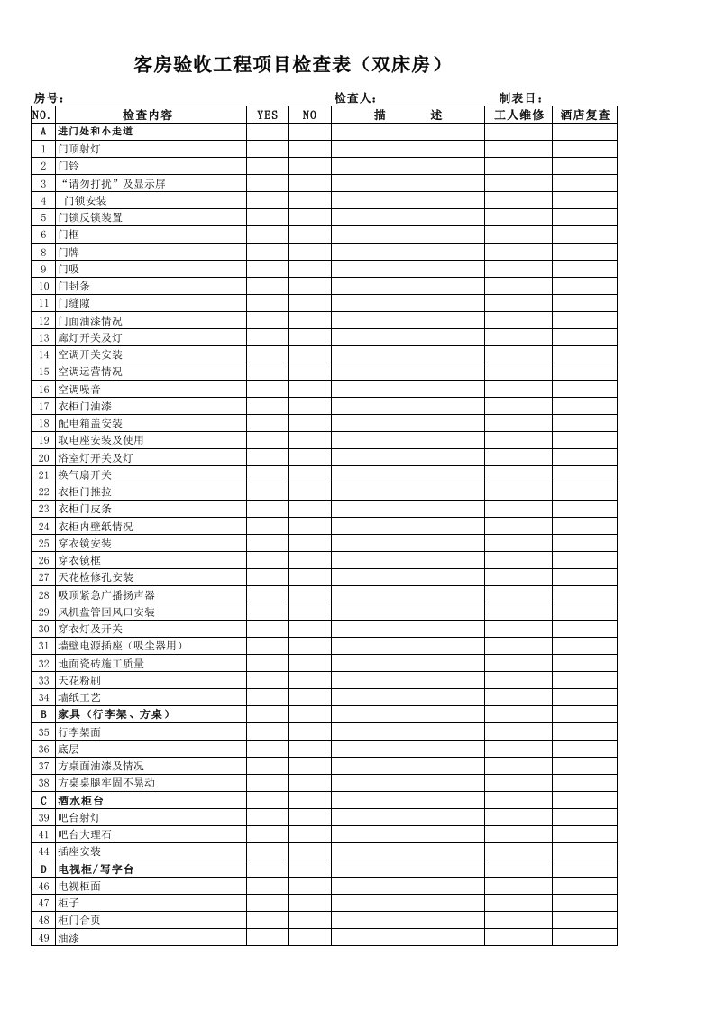 客房综合查房表新