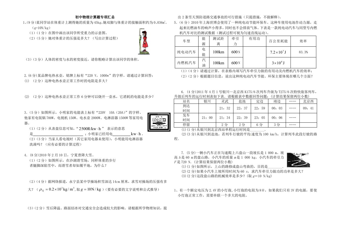 中考物理计算题专项汇总