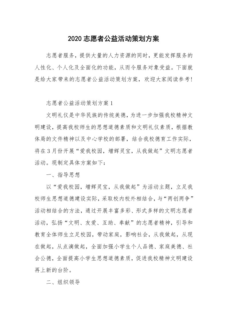 2020志愿者公益活动策划方案