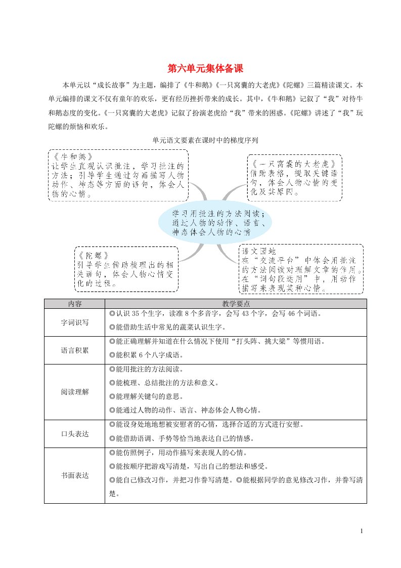 四年级语文上册第六单元18牛和鹅教案新人教版