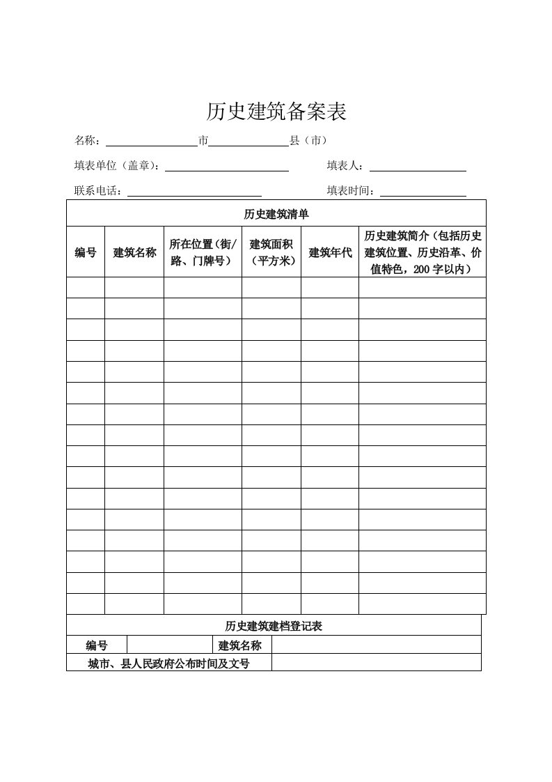 历史建筑备案表