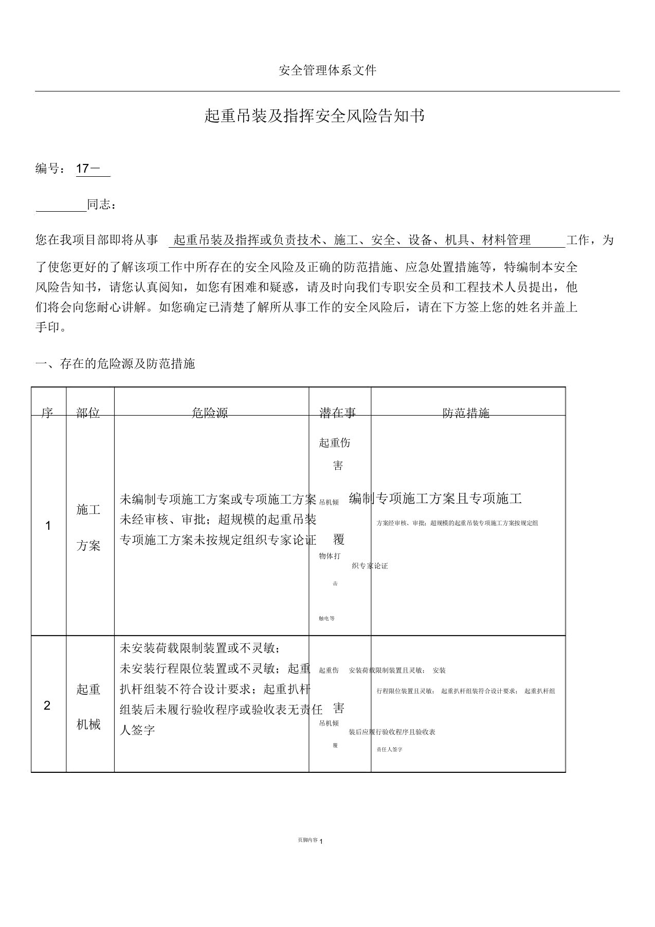 17.起重吊装及指挥安全风险告知书