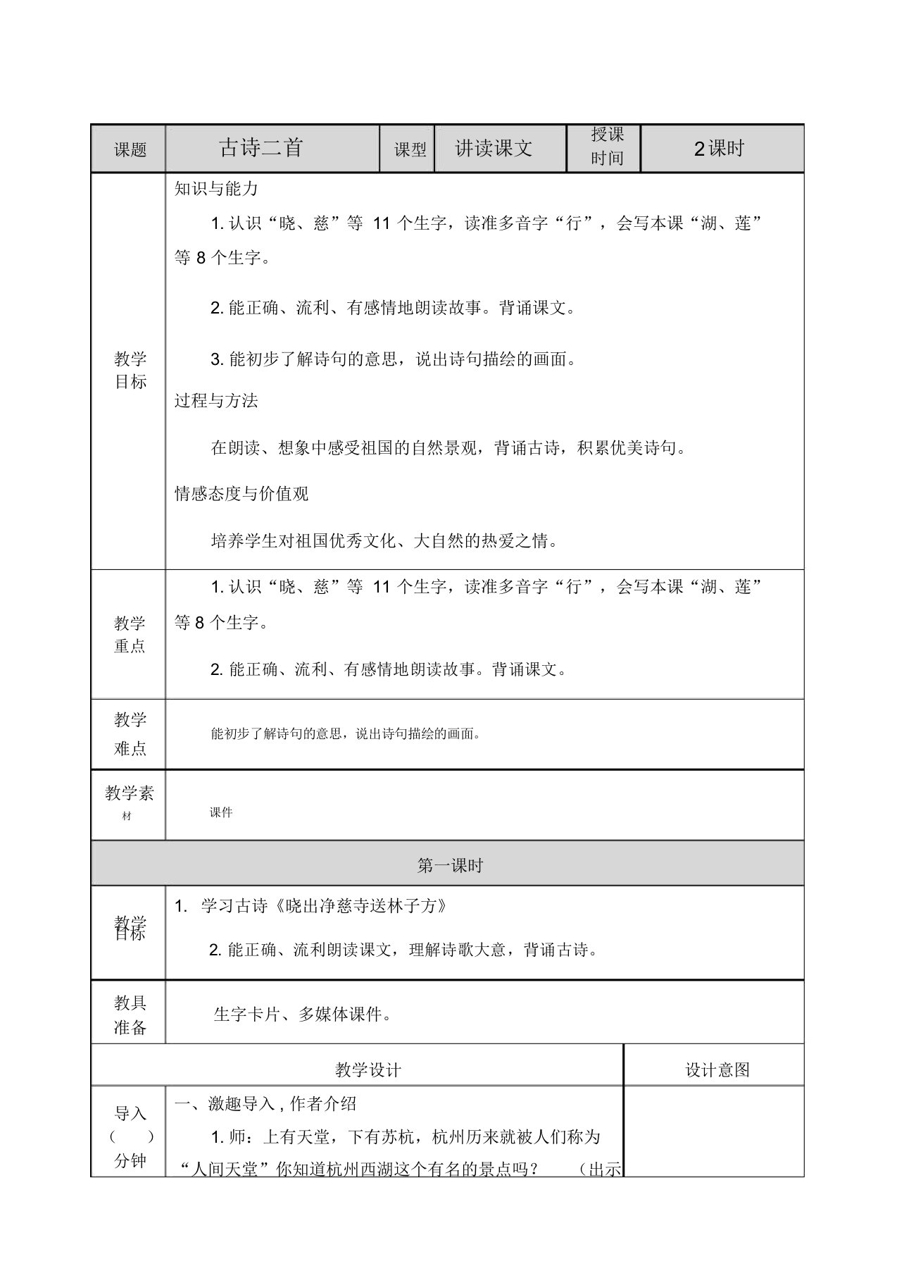 小学语文部编版二年级下册教案615古诗二首