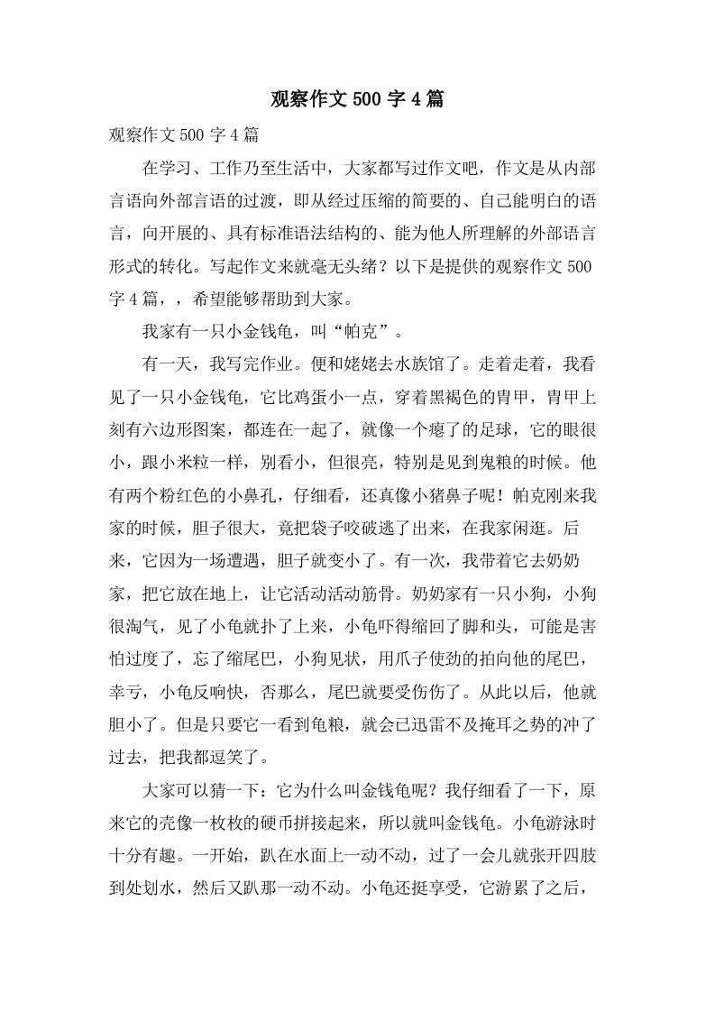 观察作文500字4篇