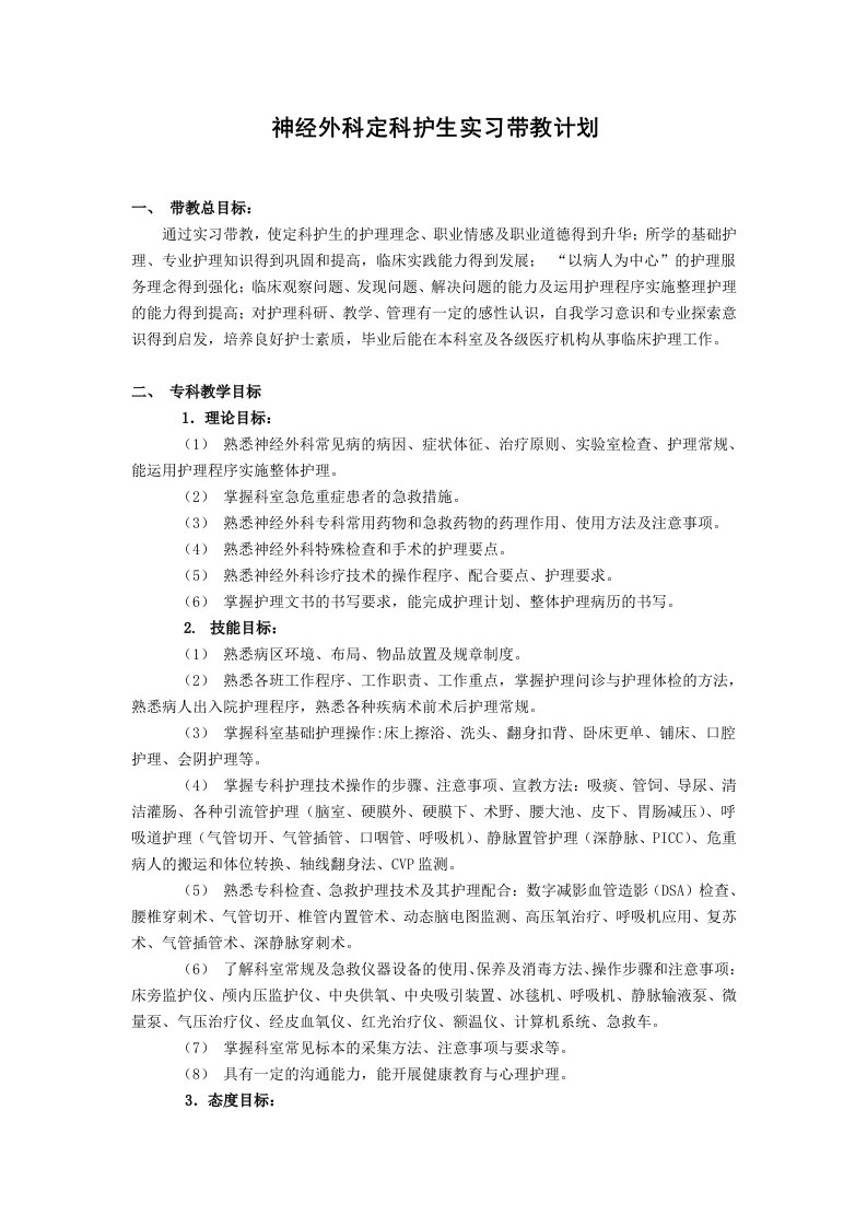 神经外科定科护生实习带教计划