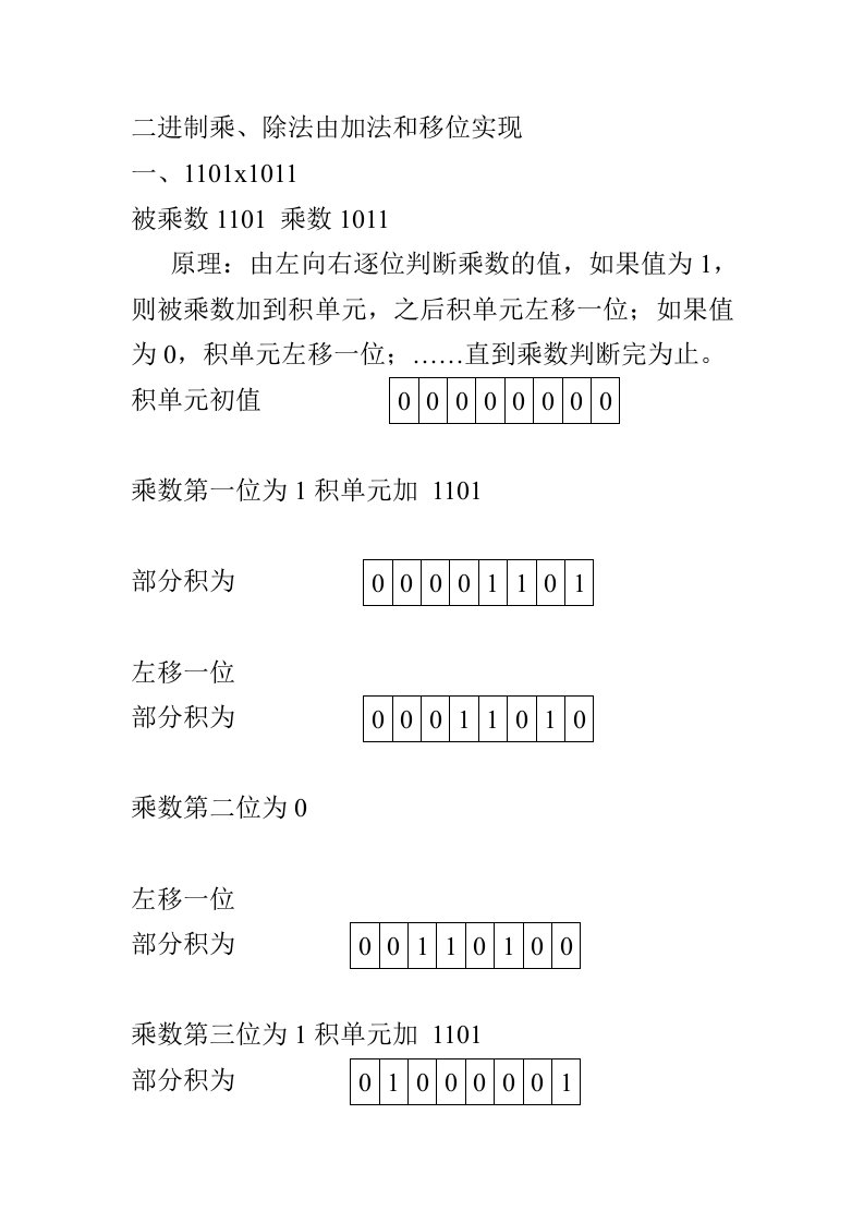 二进制乘、除法由加法和移位实现