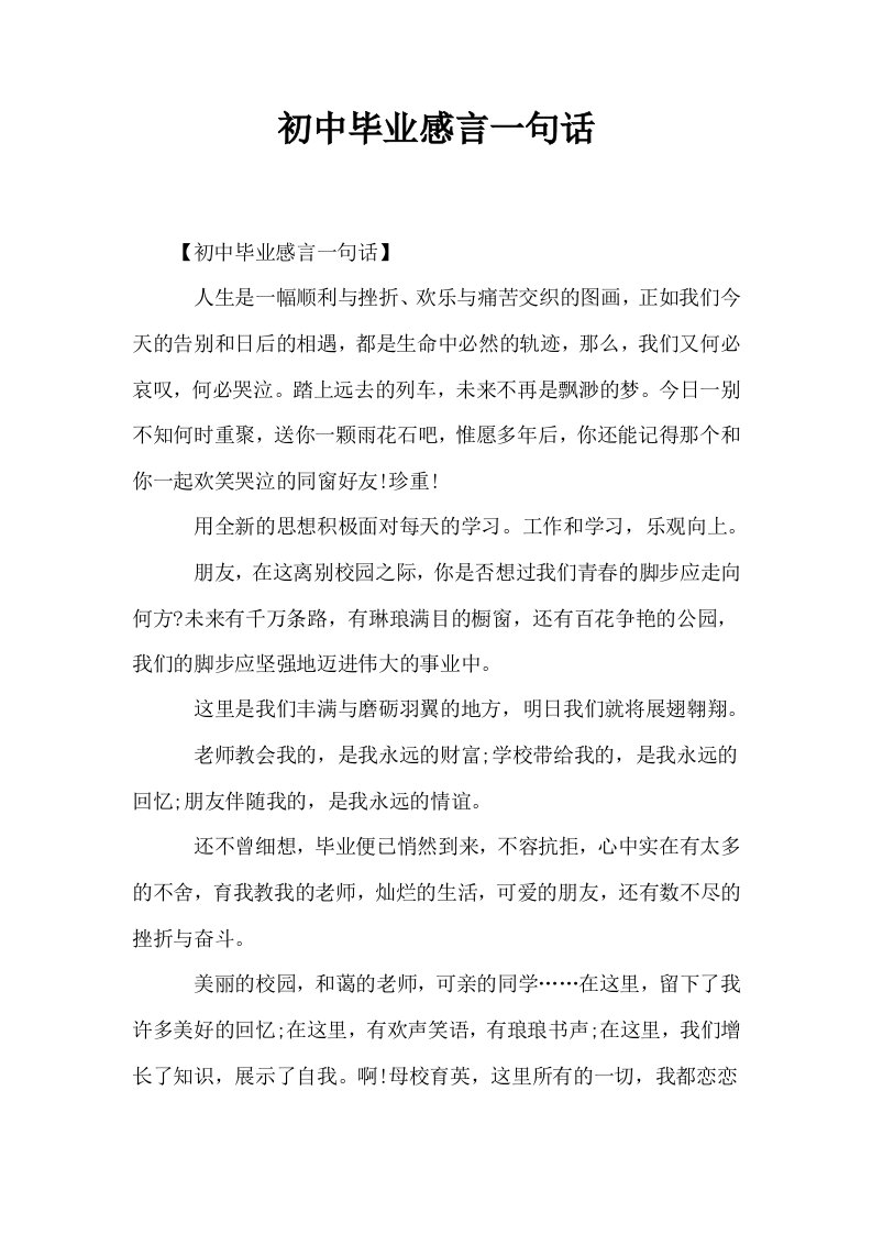 初中毕业感言一句话