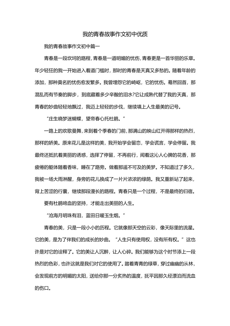 我的青春故事作文初中优质