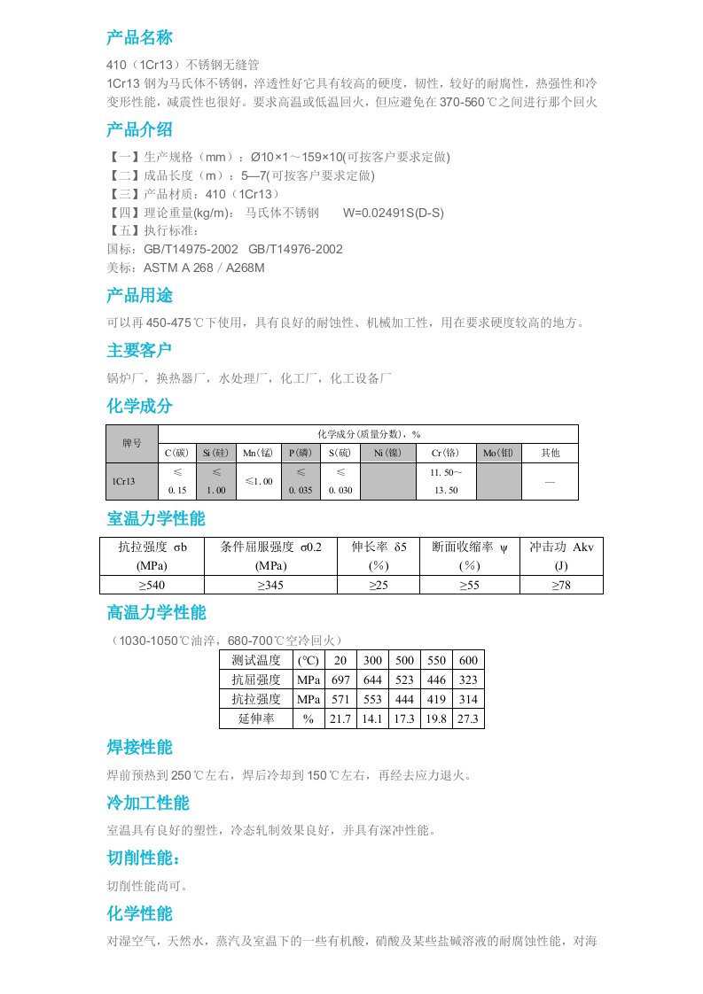 410不锈钢无缝管