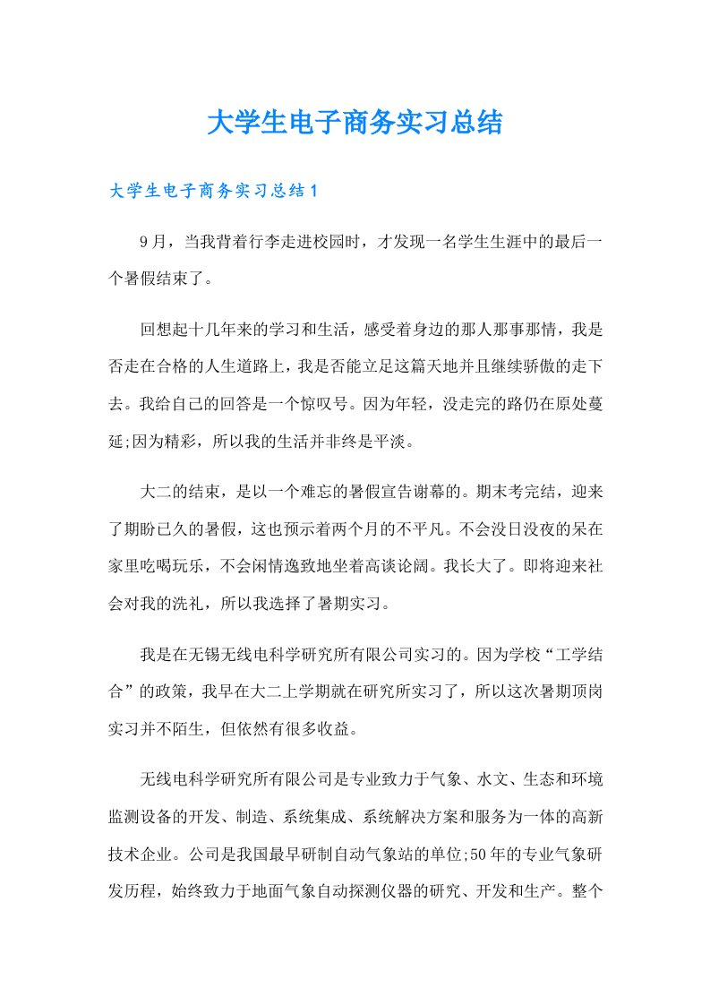 大学生电子商务实习总结