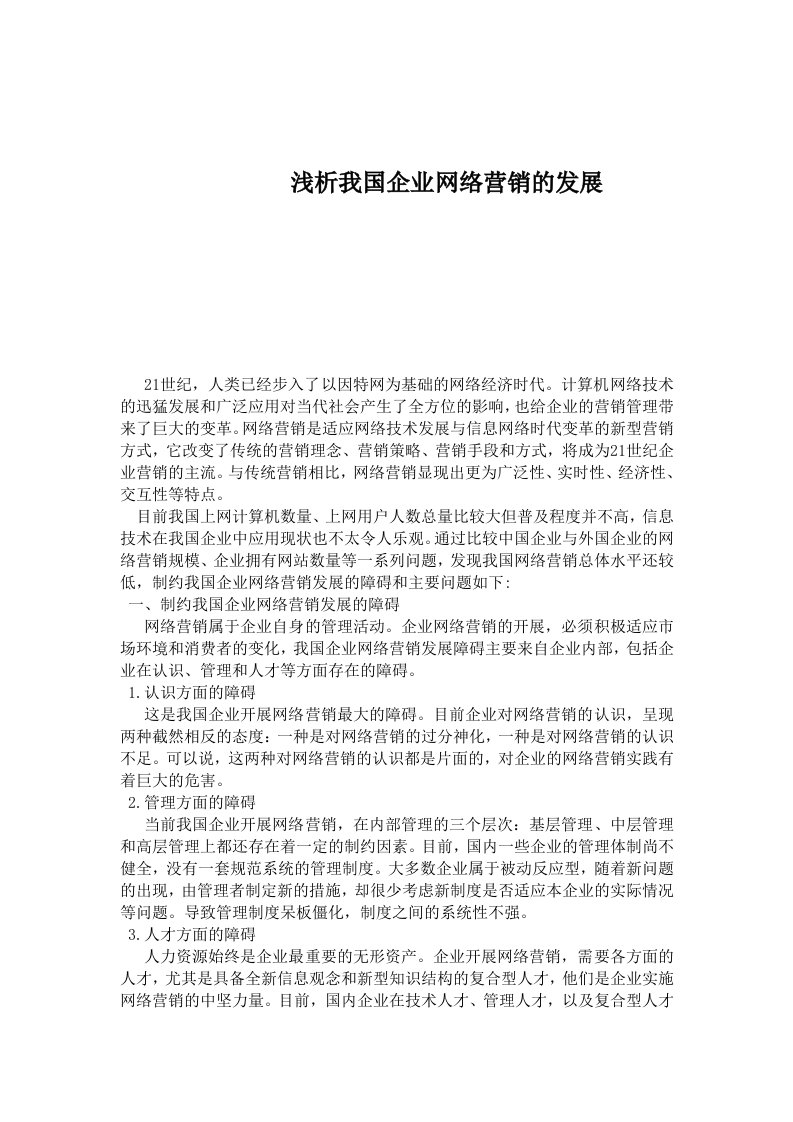 浅析我国企业网络营销的发展