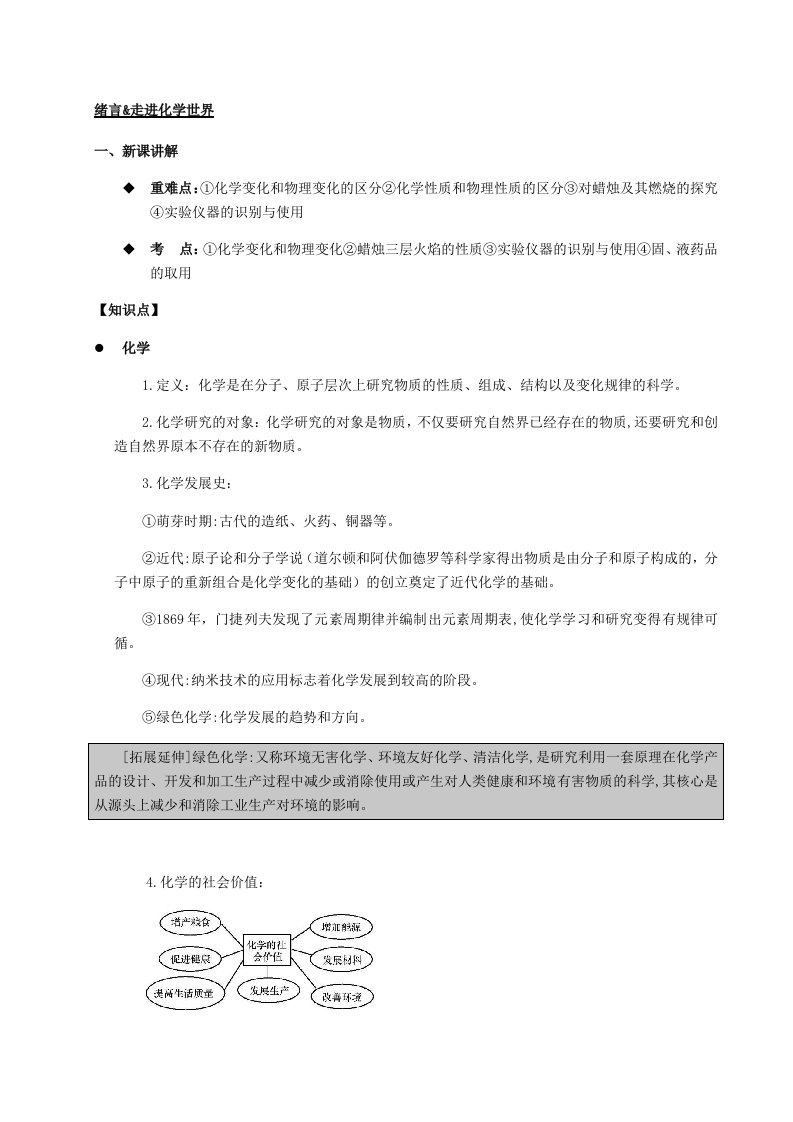 人教版化学九年级上册教案-走进化学世界