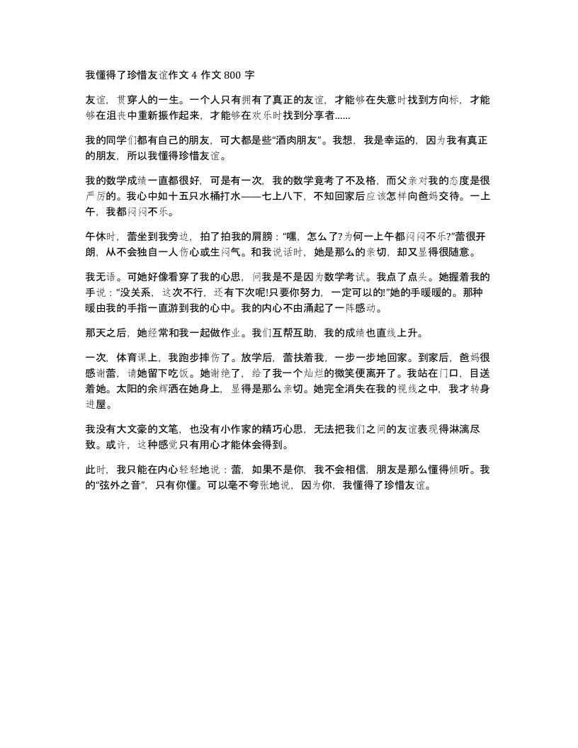 我懂得了珍惜友谊作文4作文800字