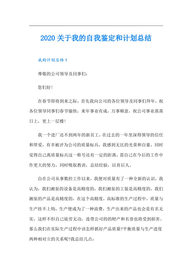 关于我的自我鉴定和计划总结