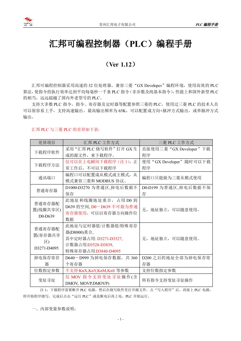 可编程控制器操作手册V1.12