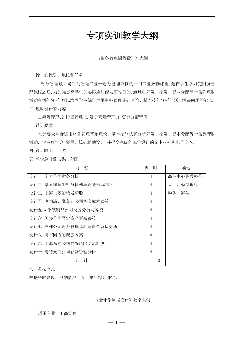 专项实训教学大纲