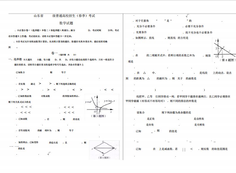 (完整word版)2024年山东省春季高考数学真题