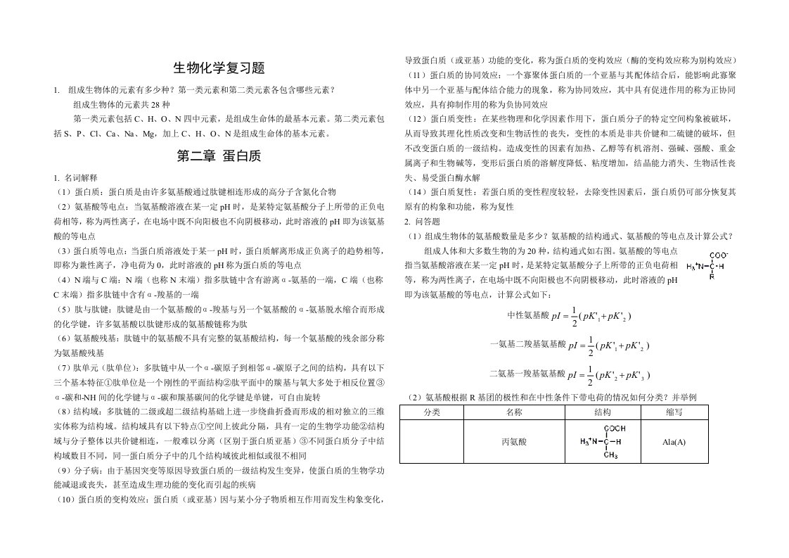 食品科学本科生物化学知识点总结