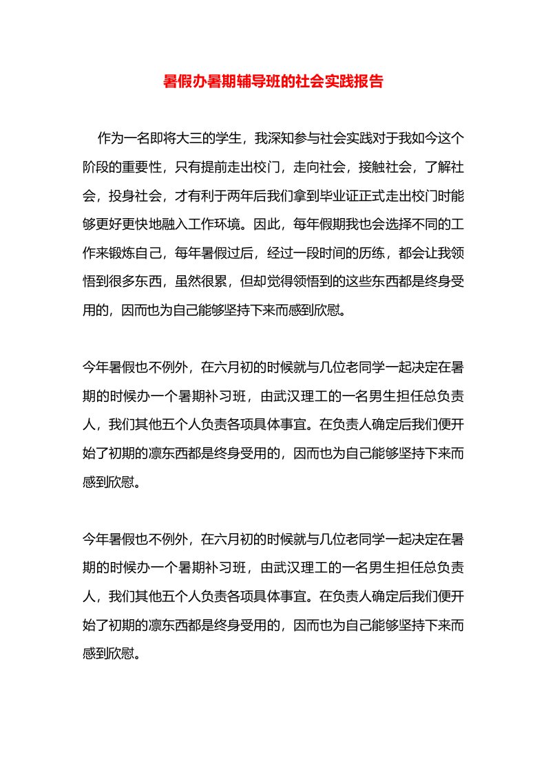 暑假办暑期辅导班的社会实践报告