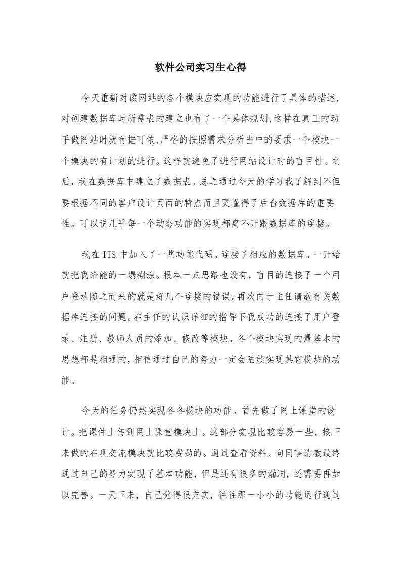 软件公司实习生心得