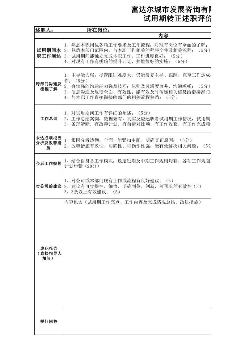 转正述职报告评分评价表.9