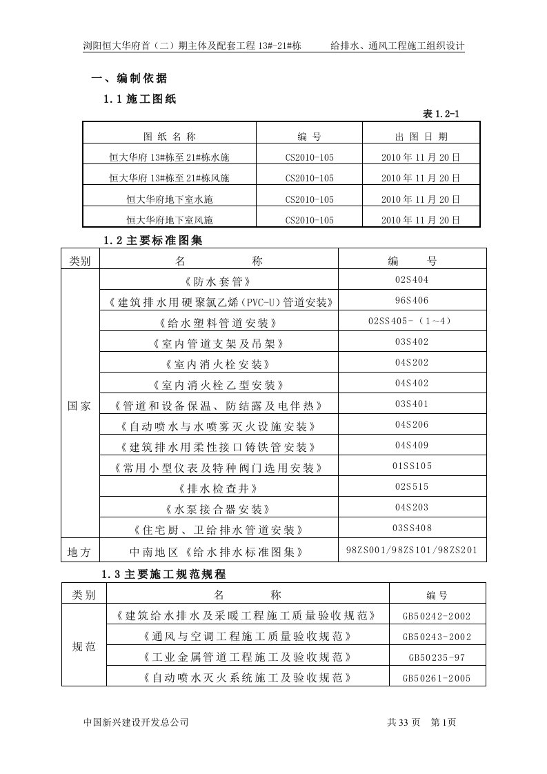 给排水、通风施组