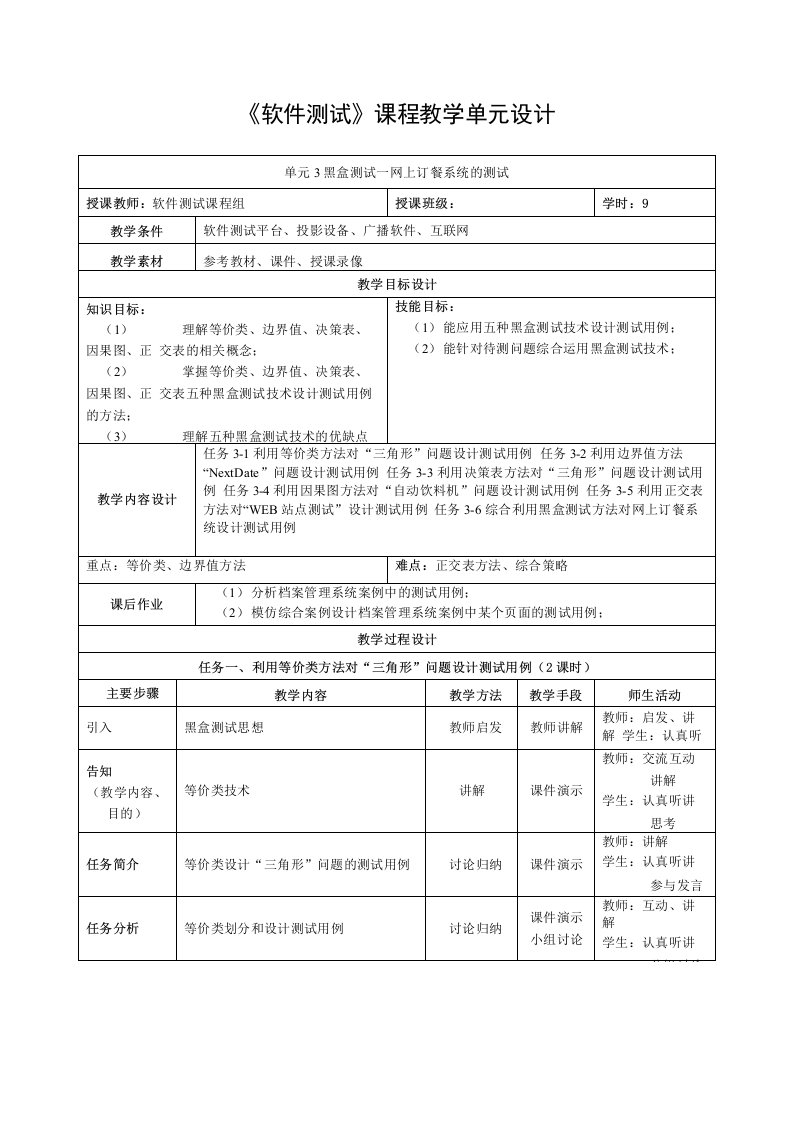 软件测试教学课件作者许丽花教学资源单元3黑盒测试