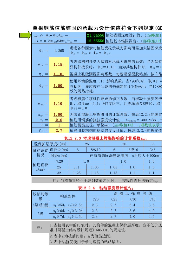 植筋长度计算