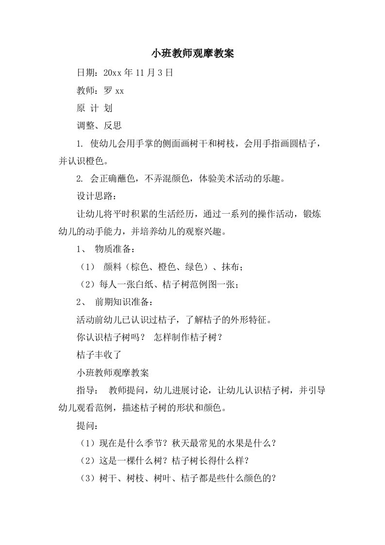 小班教师观摩教案