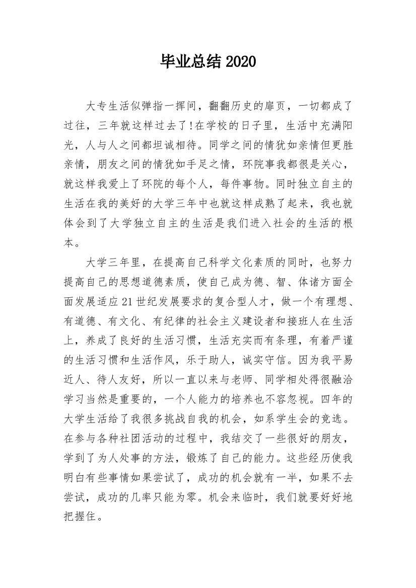 毕业总结2020