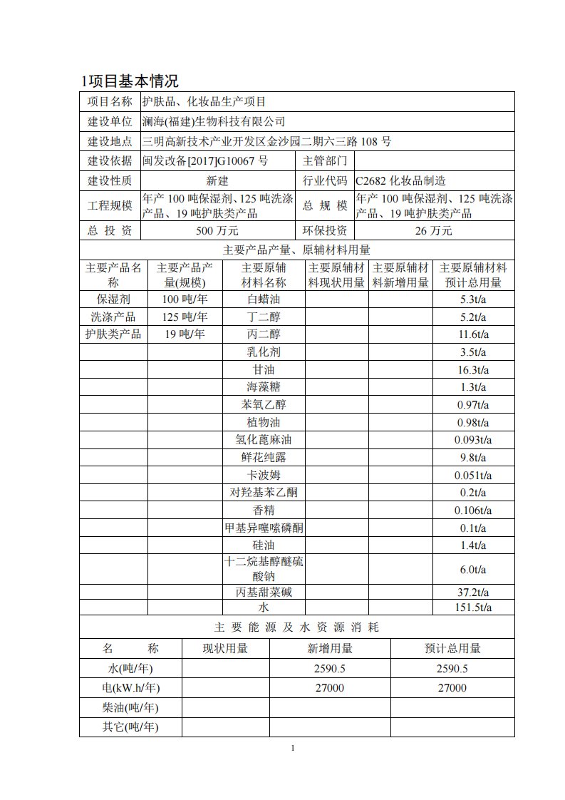 环境影响评价报告公示：护肤品、化妆品生产项目环评报告